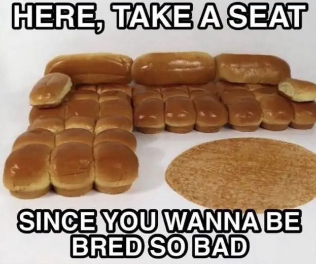 A picture of a couch made of hot dog buns. caption:
here, take a seat
since you want to be bred so bad