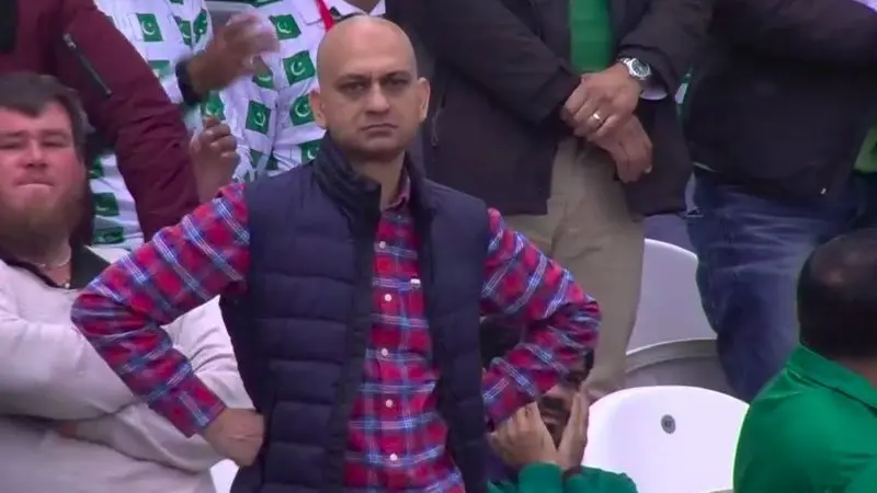disappointed cricket fan Muhammad Sarim Akhtar meme template, no text