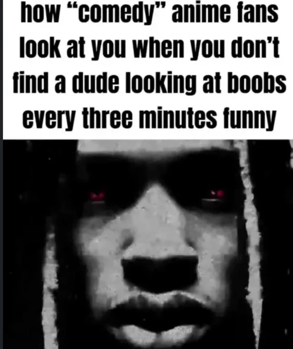 how comedy anime fans look at you when you don't find a guy looking at boobs every 3 seconds funny. frowning face.