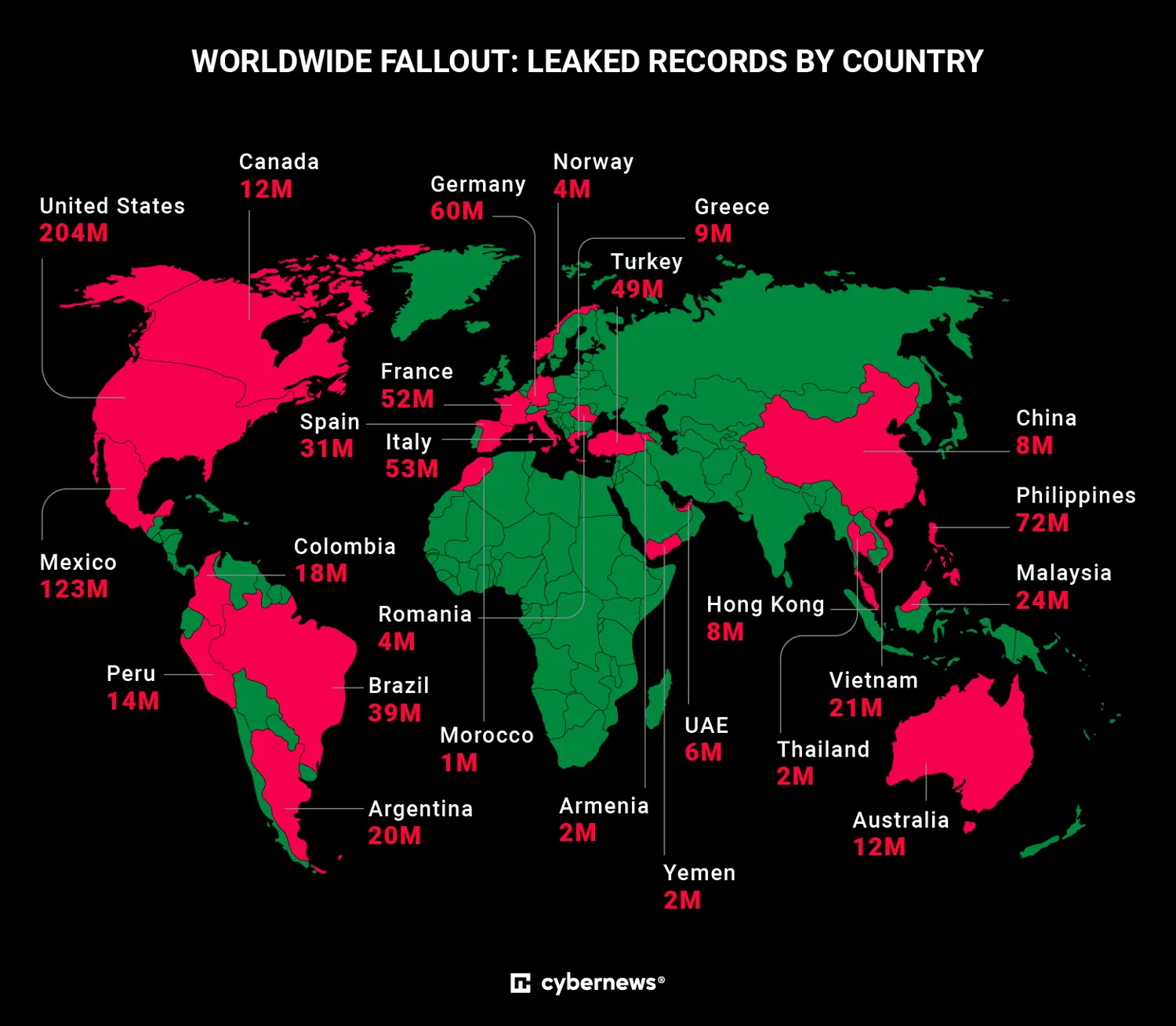 map of affected regions