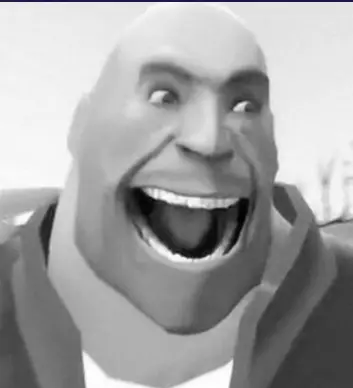 greyscaled image of heavy from tf2 laughing his ass off (he's made from antiferromegnetic chrome)