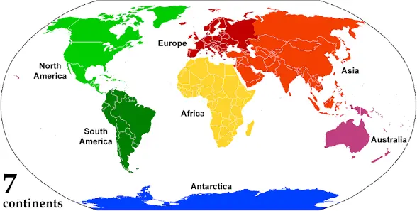 A map of the world showing the continents