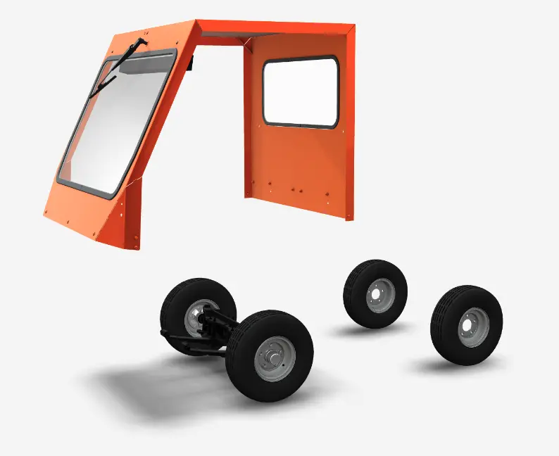 3d model showing the cab floating over a set of wheels