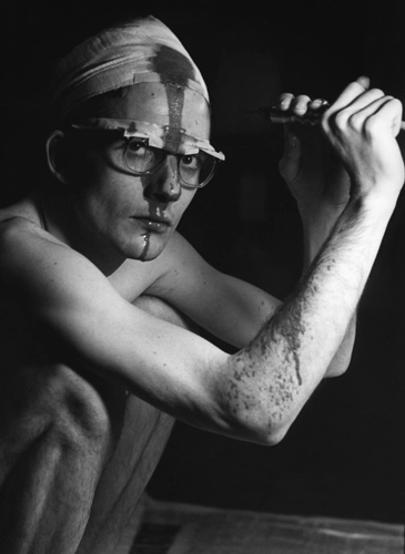 Bart Huges drilling a hole in his head, 1965